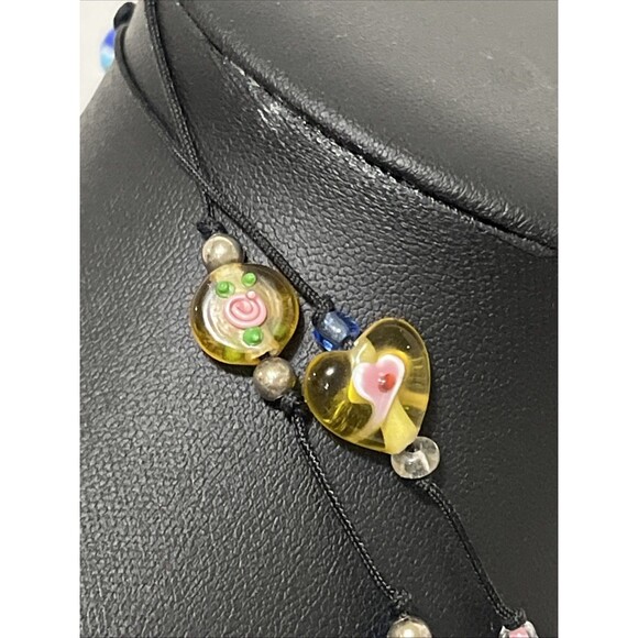 Set Of 2 Vintage Lampwork Art Glass Beaded Necklaces Flowers Butterflies 15” - Picture 6 of 7